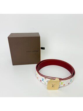 Louis Vuitton Ceinture LV Cut Belt Leather White Red Multicolor Gold Vintage
